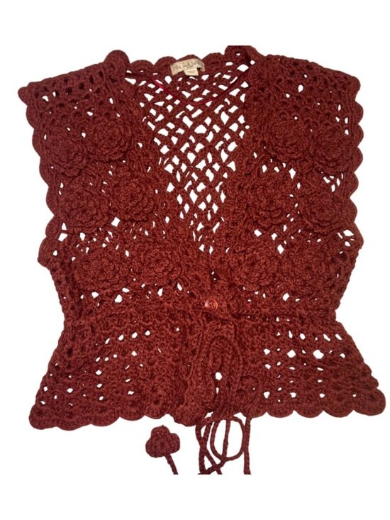 Tops - Floral crochet lace sleeveless vest cardigan